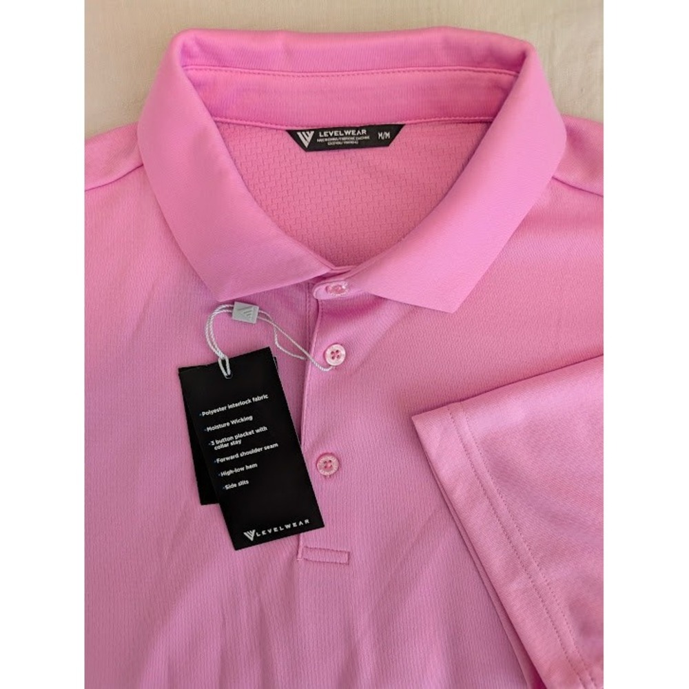 Levelwear Golf Polo Shirt Mens M Hot Pink Short Sleeve Moisture Wicking